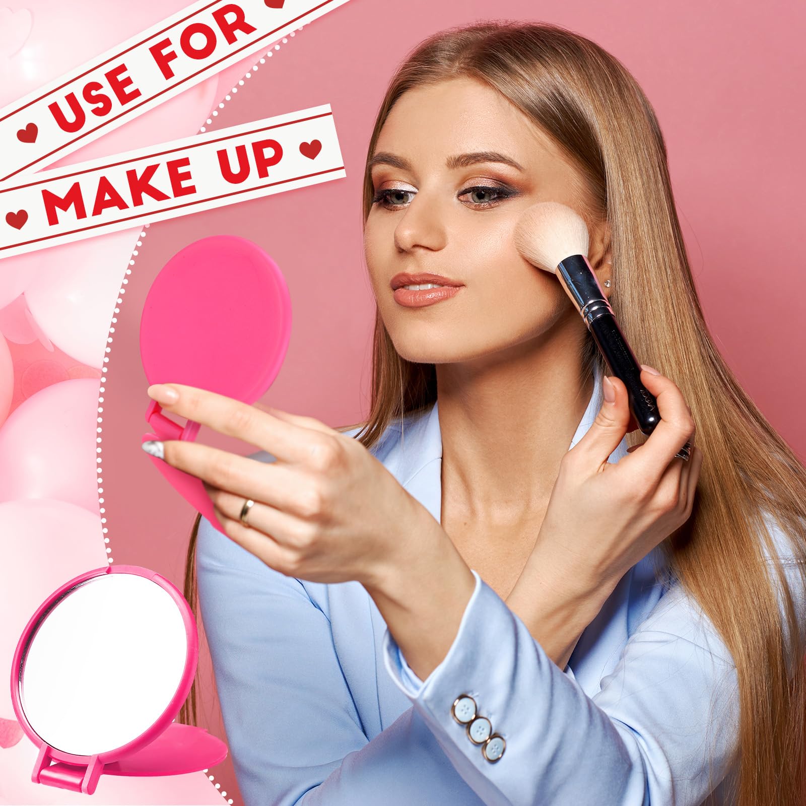 Miroir Weysat rouge ouvert, parfait pour vérifier le maquillage en soirée.
