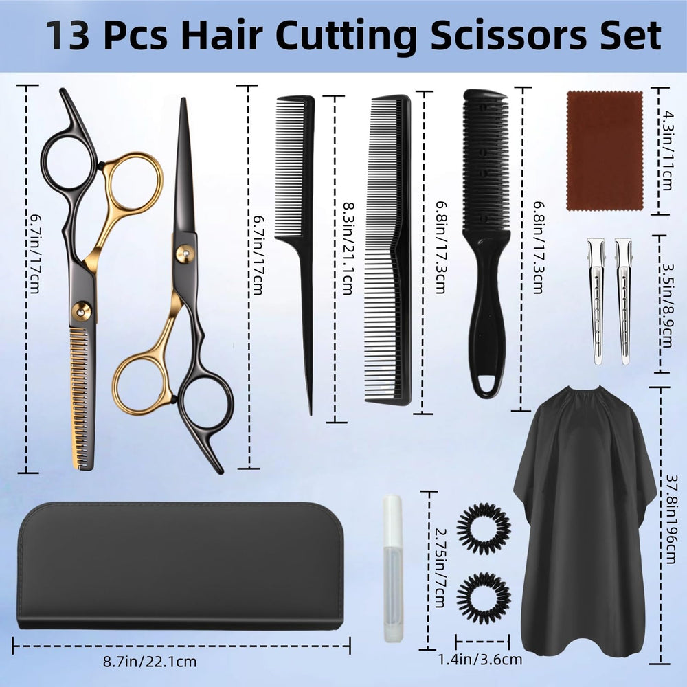 Kit ciseaux WFOEJEJ: ensemble de 13 pièces prêt à l’emploi pour salon ou domicile.