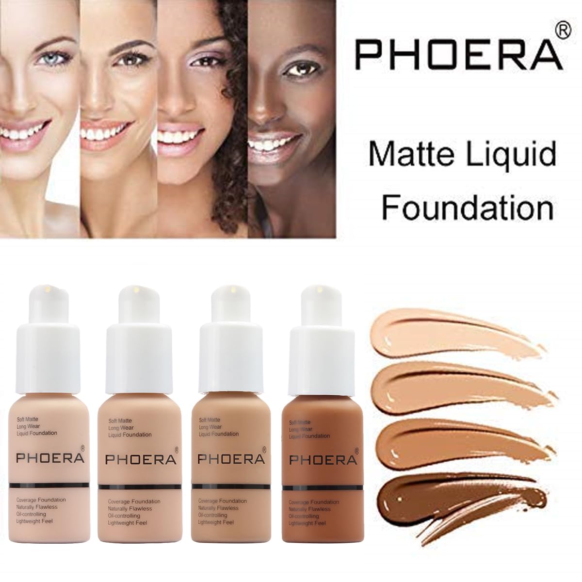 PHOERA Foundation de la marque WFWJ, bouteille Sable, couvrance fluide et durable.