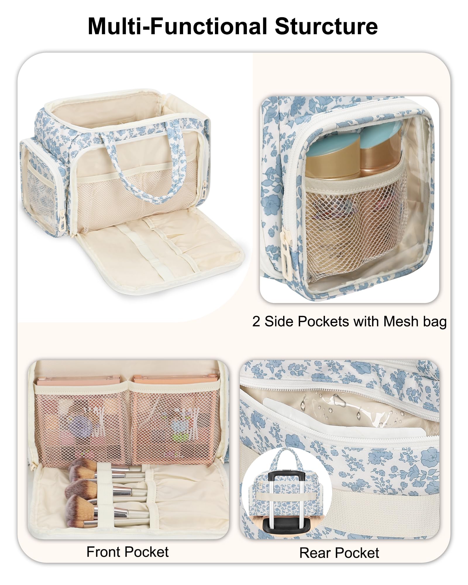 Belle esthétique bleu fleuri et rangement généreux de la trousse WGEAR