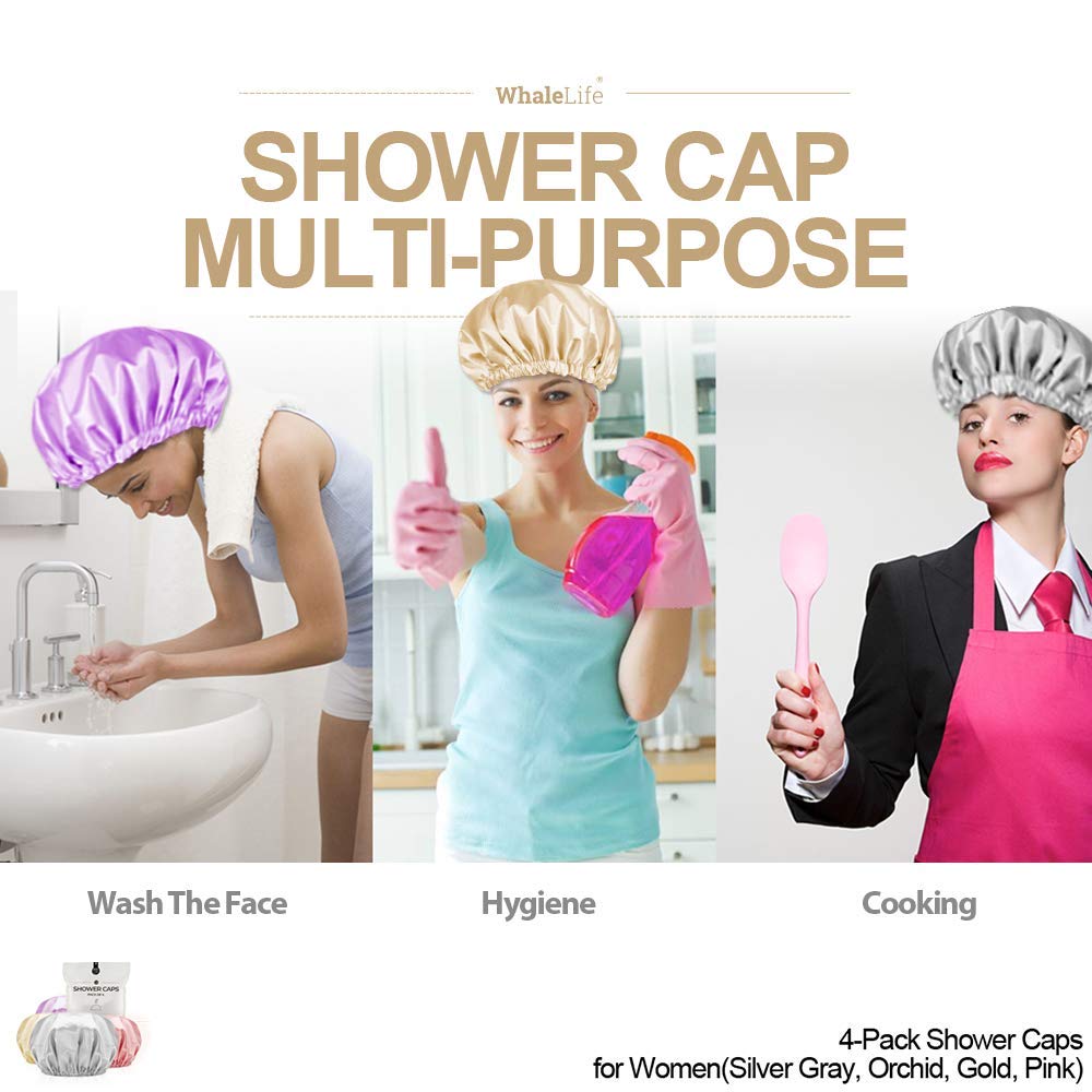 WhaleLife cap-douche-extralarge-couleur-or protège le look sous la douche.
