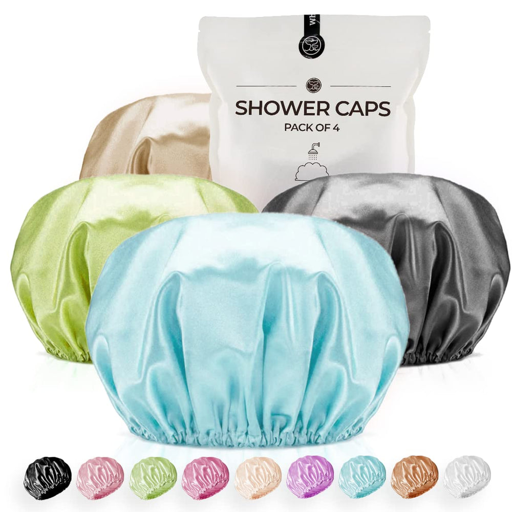 WhaleLife chapeau de douche double couche satin, protection cheveux efficacement sous la douche