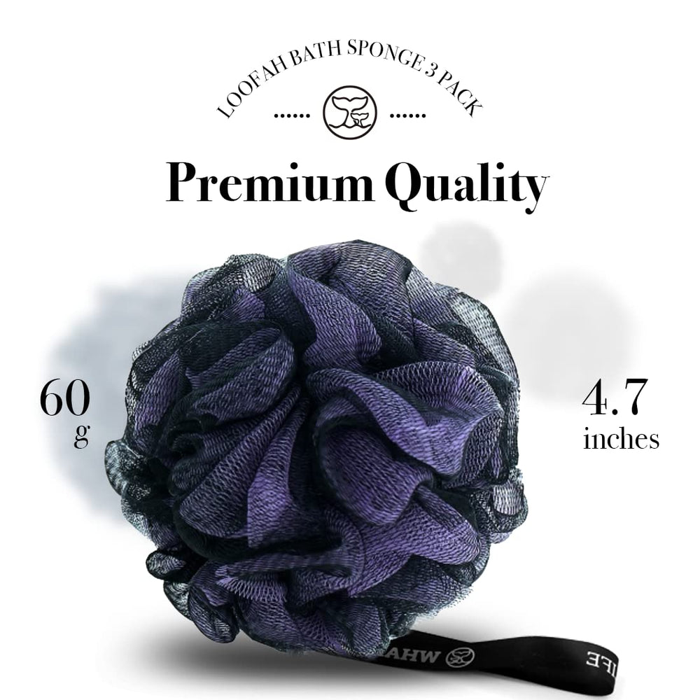 WhaleLife éponge loofah bain double couture durable pour une utilisation longue.