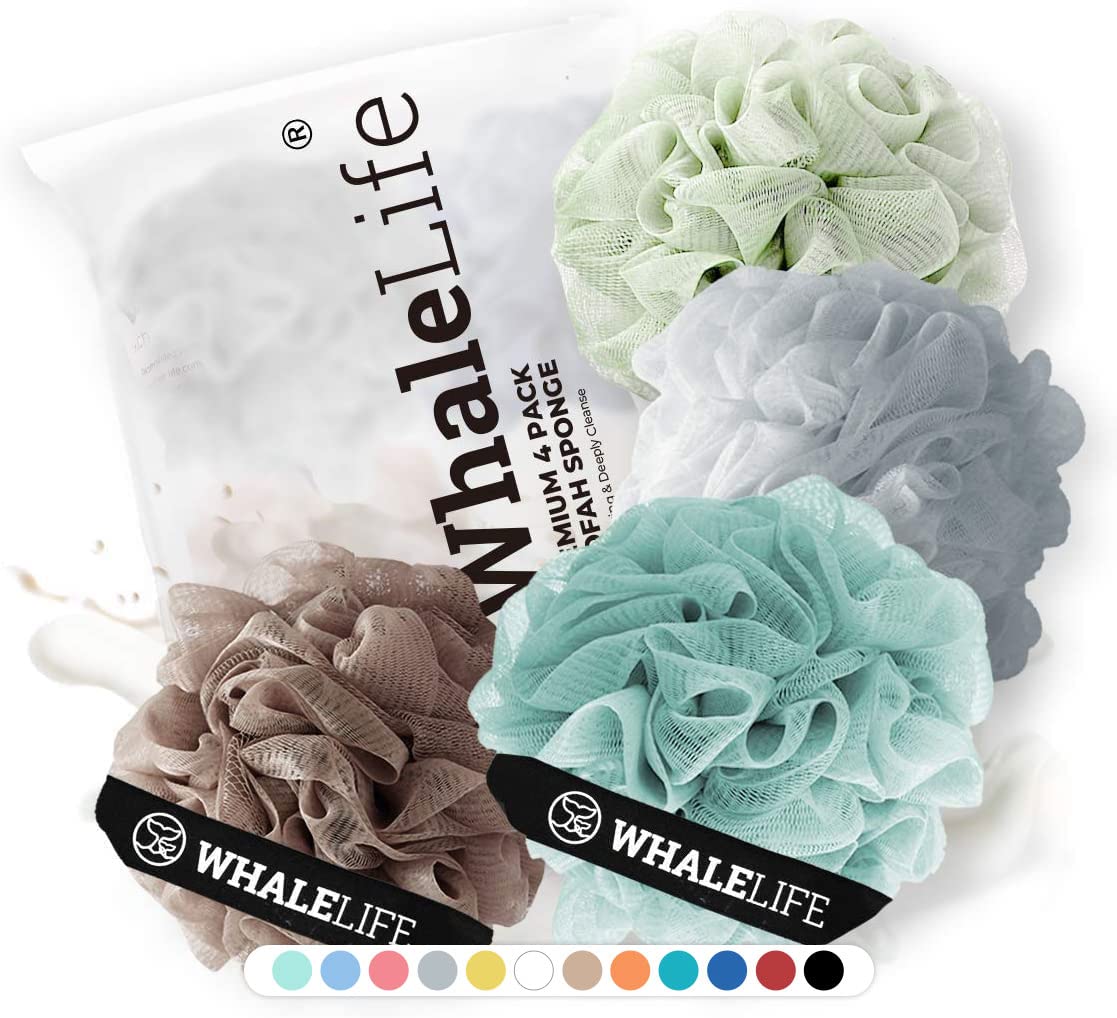 WhaleLife éponge Loofah brun pour douche douce avec mousse abondante
