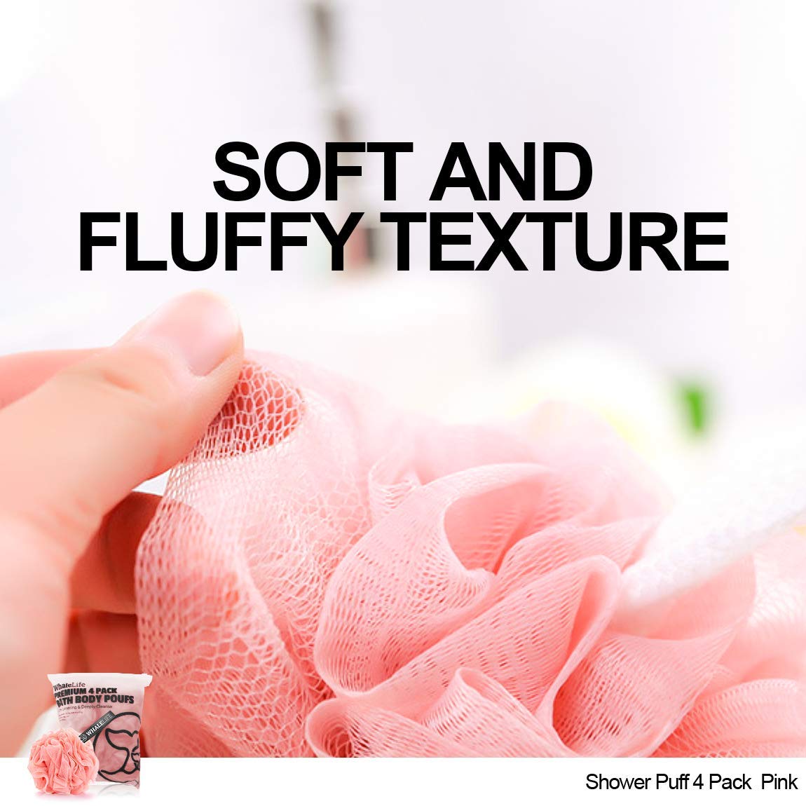 WhaleLife Loofah rose - détail mousse riche pour bain quotidien.