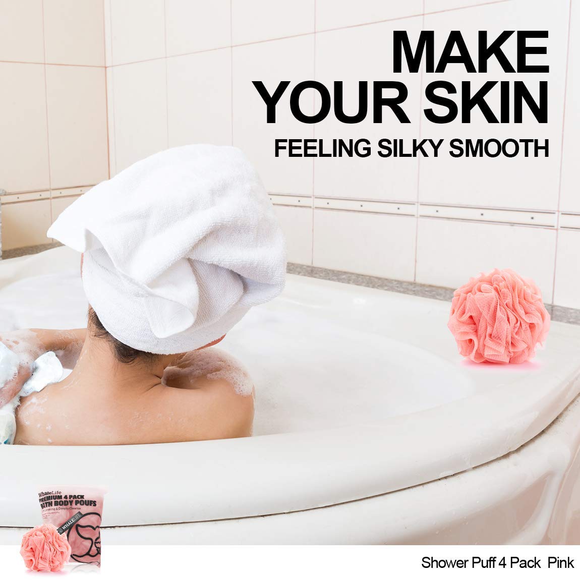 WhaleLife éponge Loofah rose - maillage durable pour long usage.