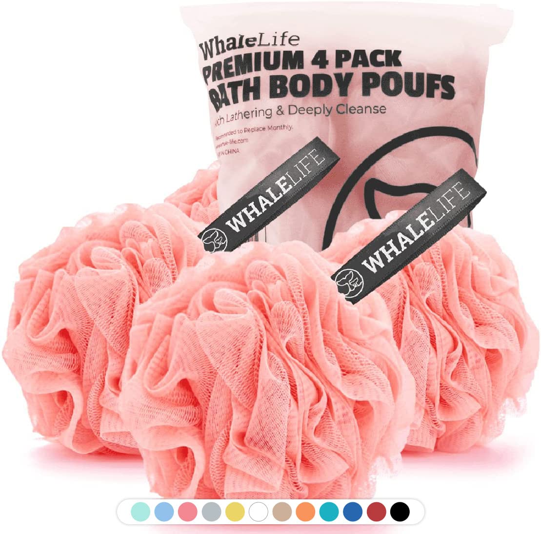 WhaleLife éponge Loofah rose – ensemble 4 packs pour mousse généreuse.