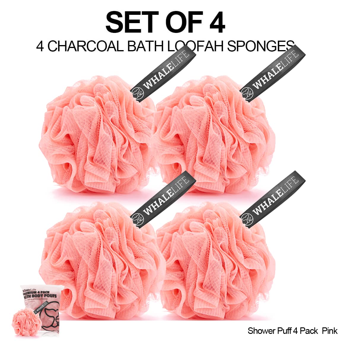 WhaleLife éponge Loofah rose - maillage aéré pour savon efficace.