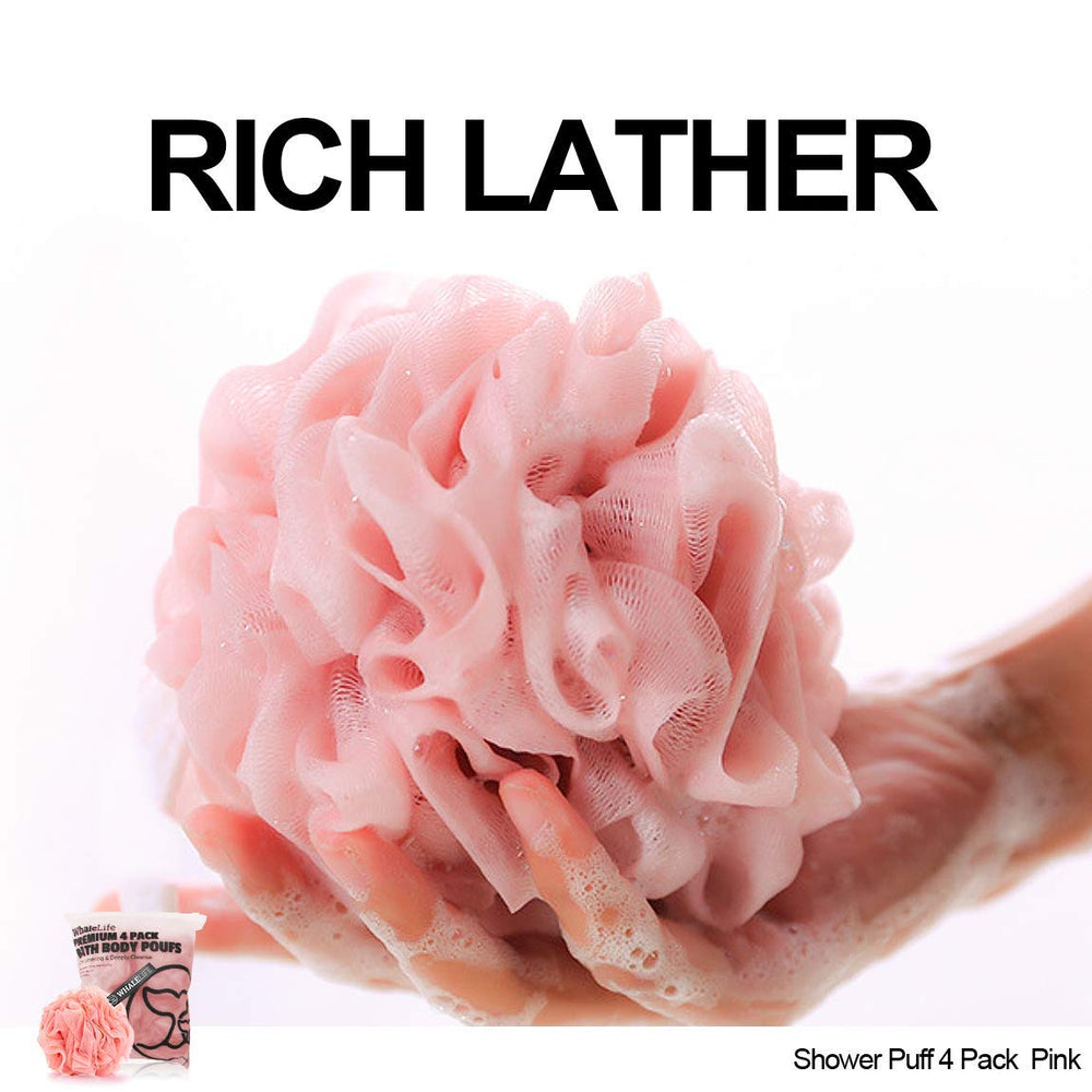 WhaleLife éponge Loofah rose - texture maille douce pour exfoliation légère.