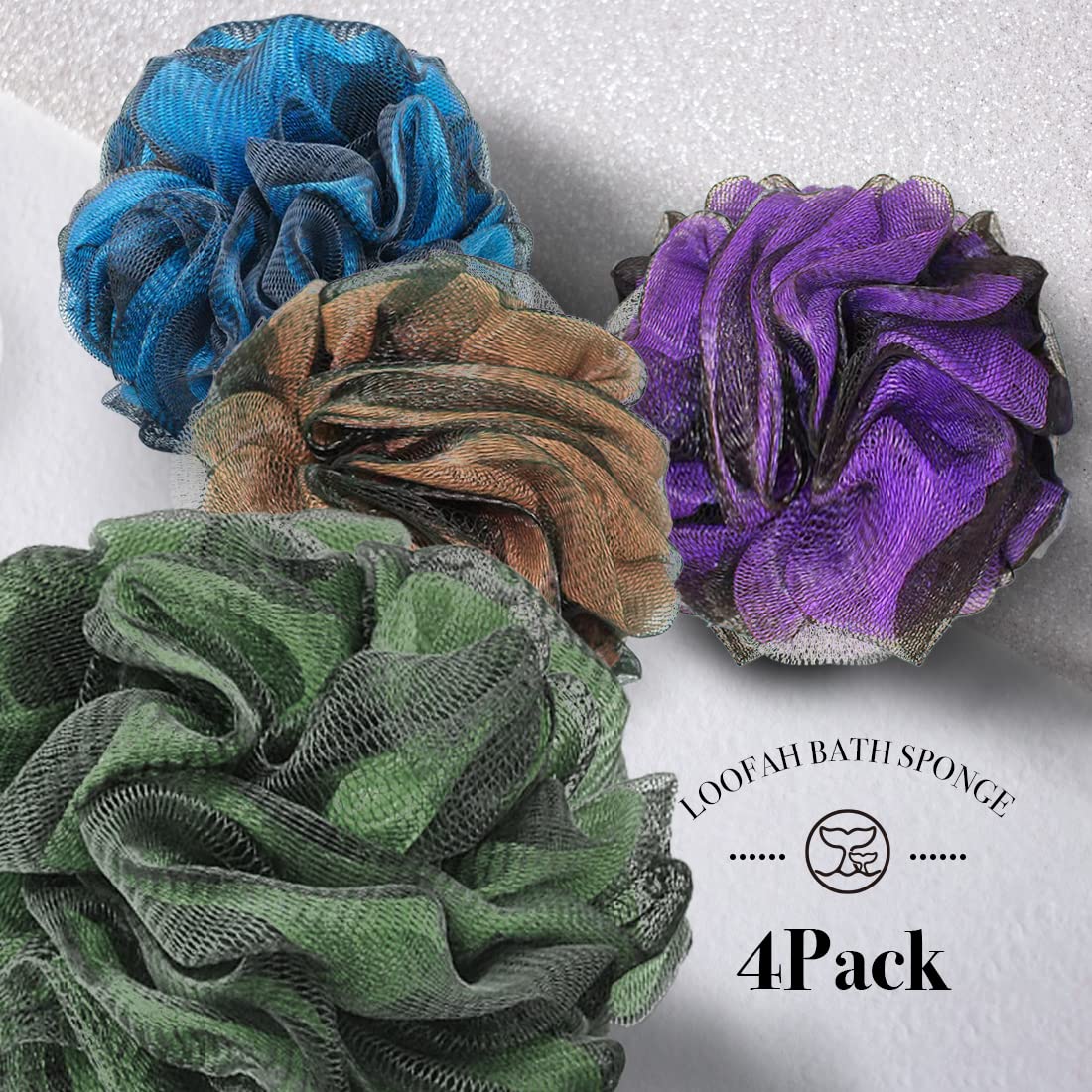 WhaleLife loofah démontrant mousse épaisse pour une douche luxueuse