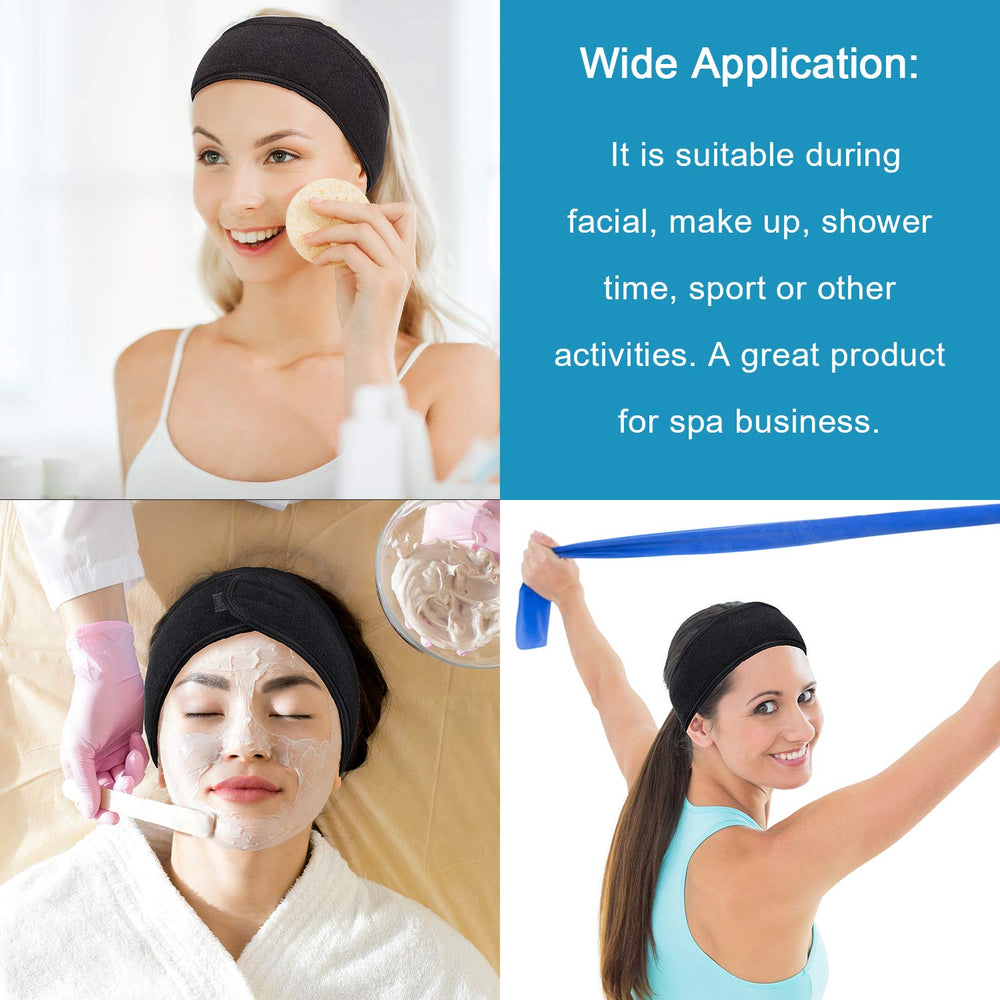 Whaline bandeau bien-etre terry noir polyvalent pour sport et beauté.