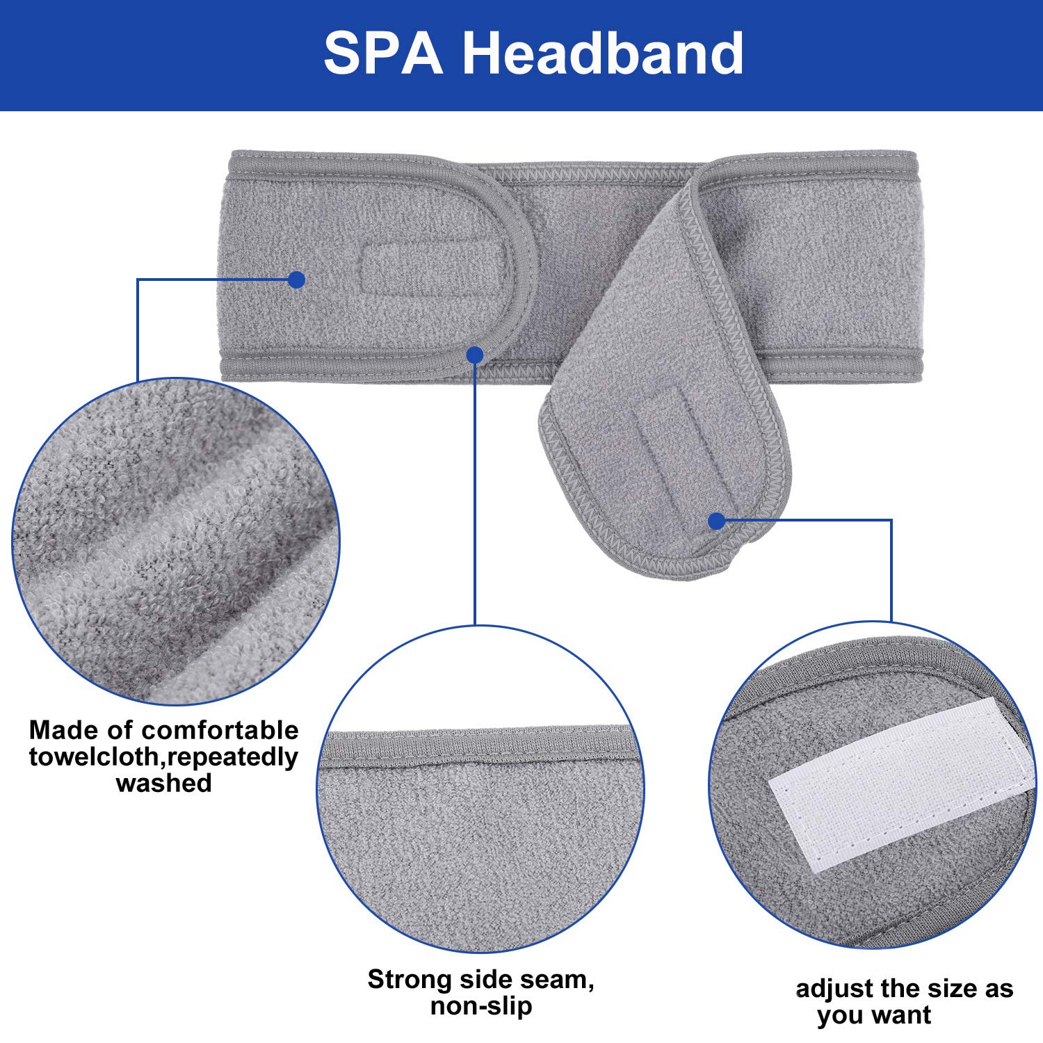 Bandeau Whaline-douche-sport-gris garde les cheveux hors du visage