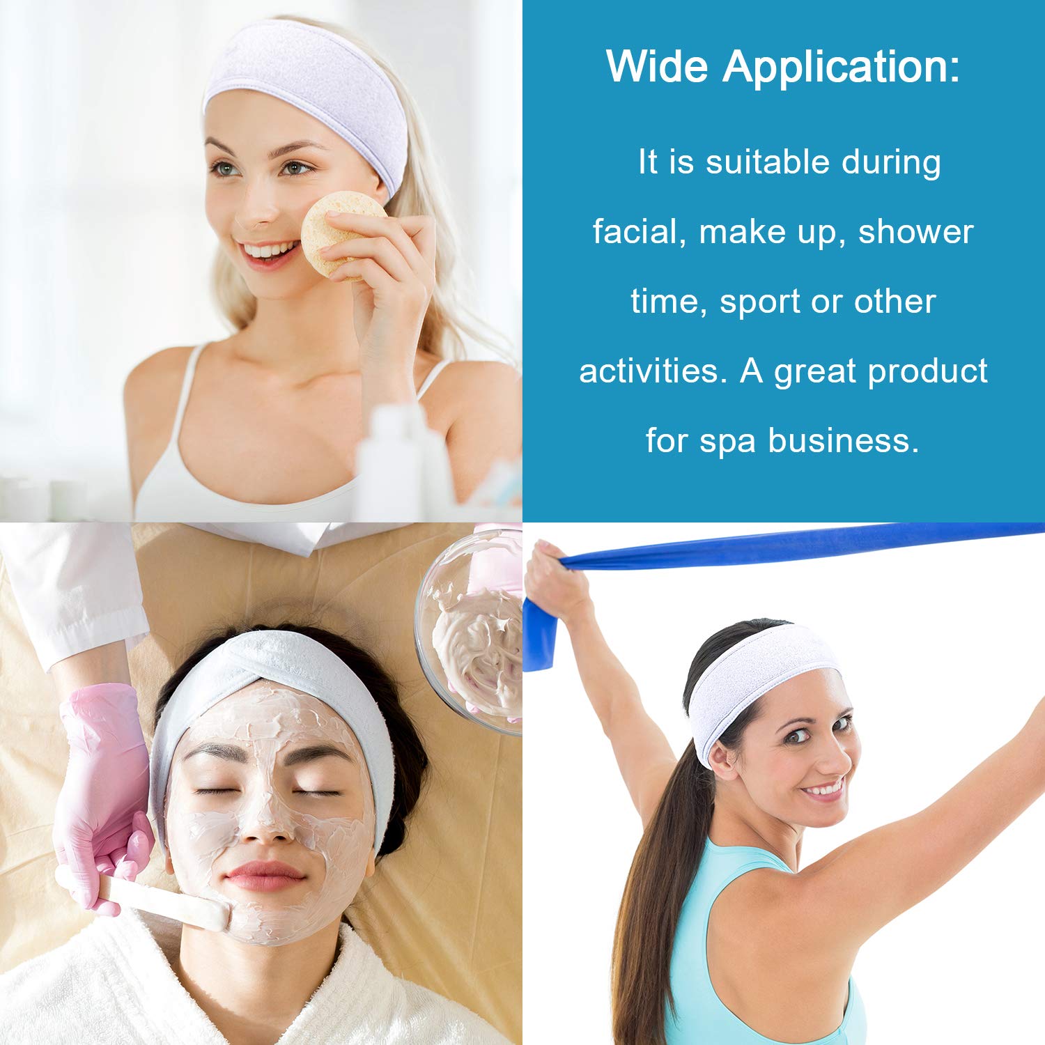 Whaline bandeau spa blanc maintien sûr et confort pendant les routines beauté