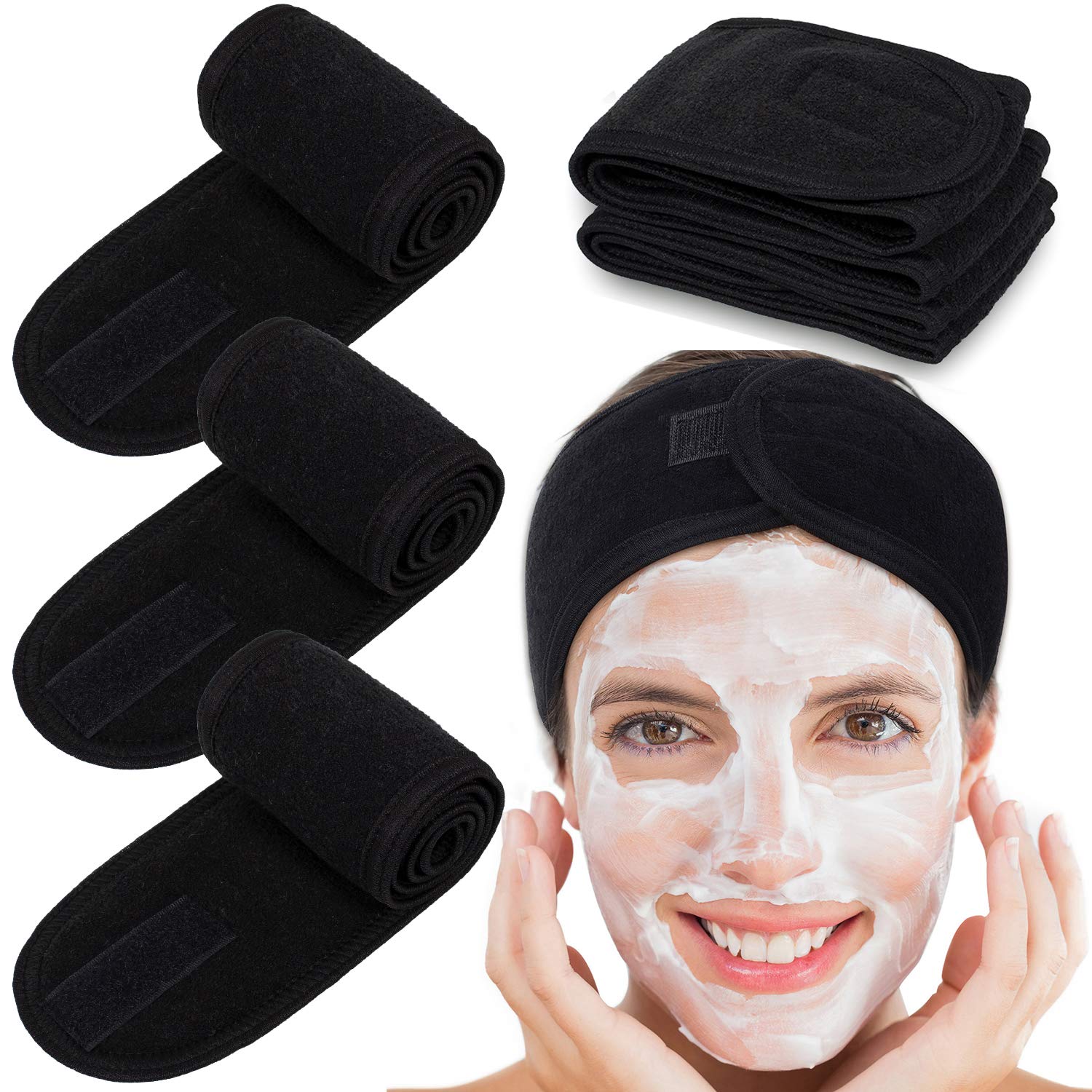 Whaline bandeau spa visage en terry noir, pratique pour garder les cheveux hors du visage.