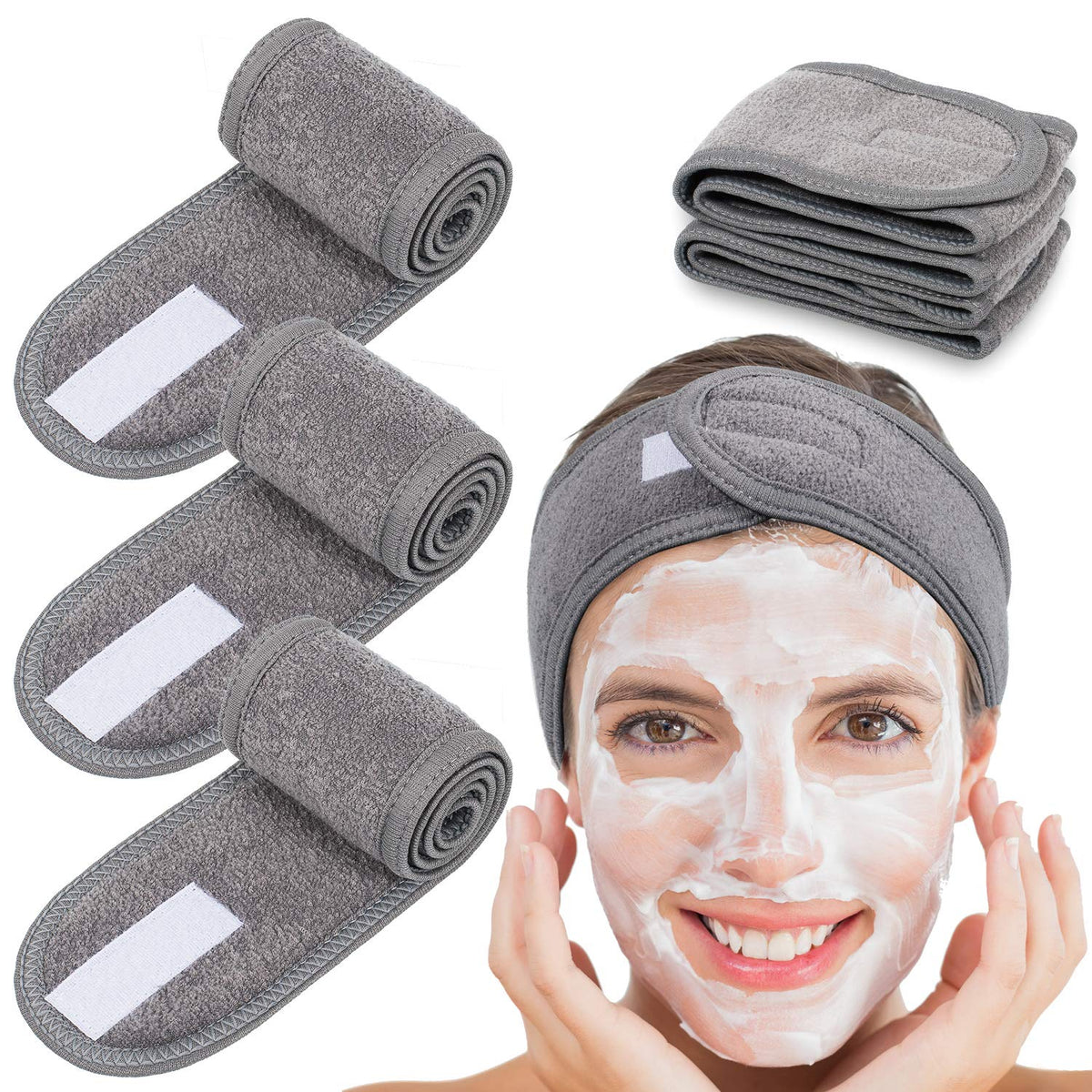 Bandeau Whaline-visage-eponge-gris absorbant pour soins du visage