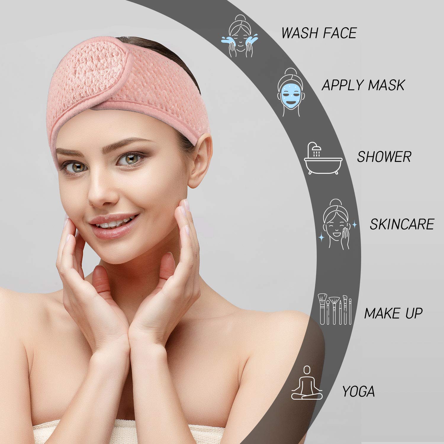 Bandeau Whaline gris clair visage, ajustement universel et confort.