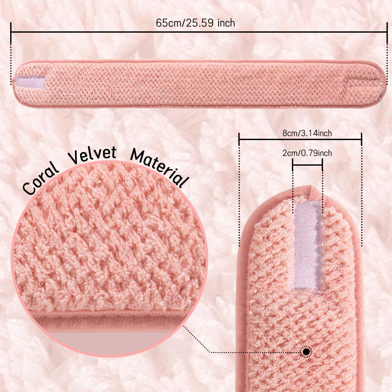 Bandeau Whaline rose visage, parfait pour maquillage et nettoyage sans fuite.