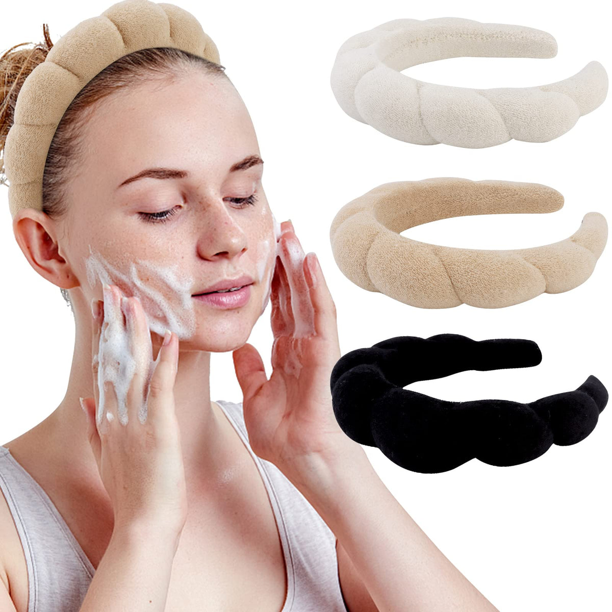 WHAVEL bandeau spa trois-pack, design mignon pour maintenir les cheveux loin du visage.