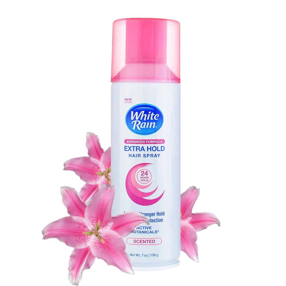 Bouteille White Rain Hairspray 7 oz, maintien durable par temps humide.