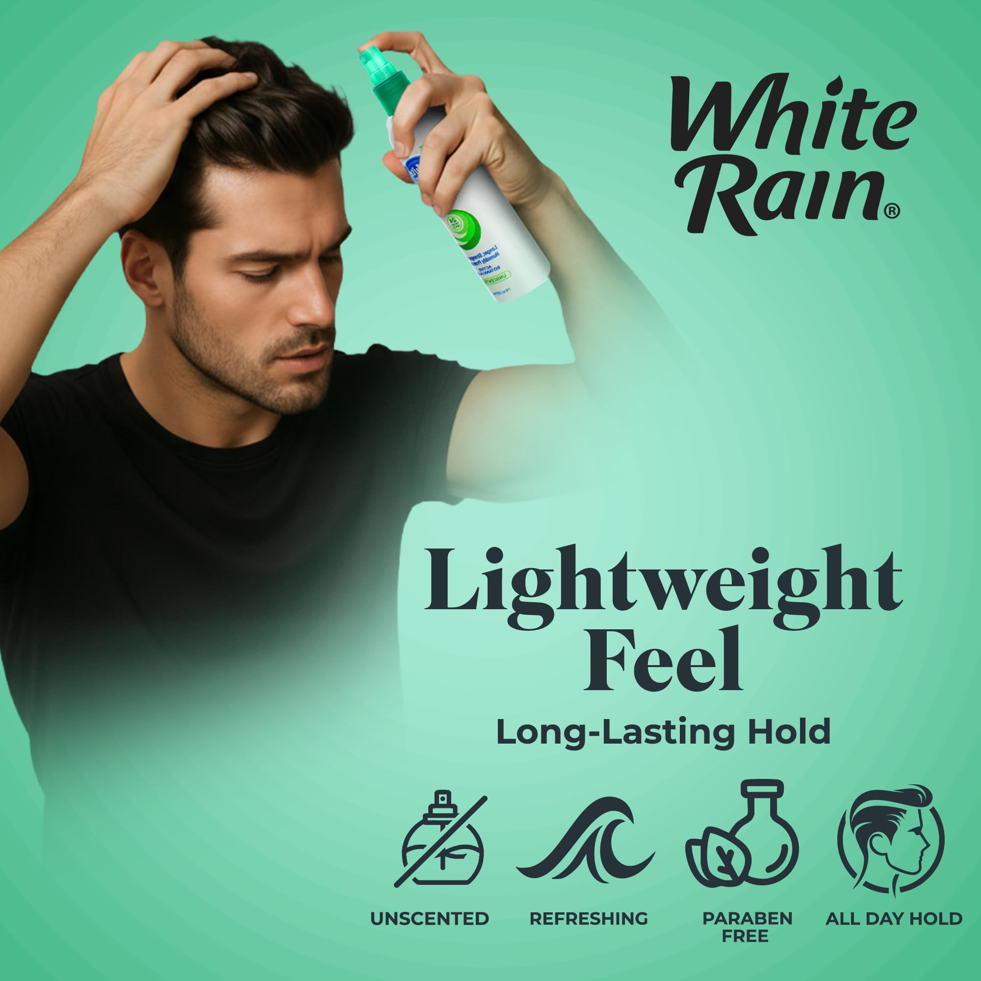 White Rain spray coiffant with extraits botaniques, protection contre l'humidité.
