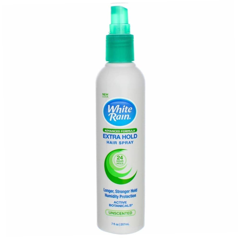 White Rain spray coiffant forte fixation non-aerosol, deux bouteilles, tenue durable.