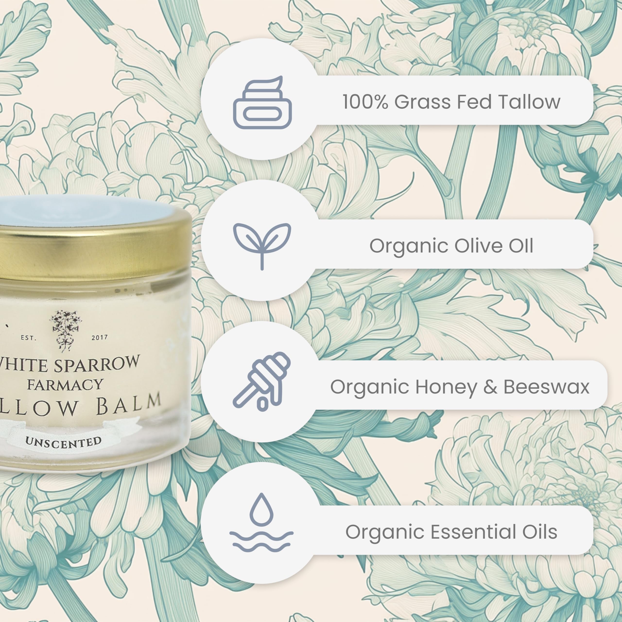 Texture riche du baume suif White Sparrow Farmacy sur la peau.