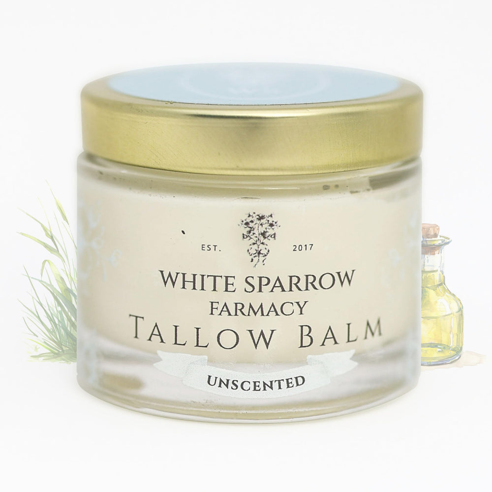 Baume au suif White Sparrow Farmacy visage hydrate et nourrit en douceur.