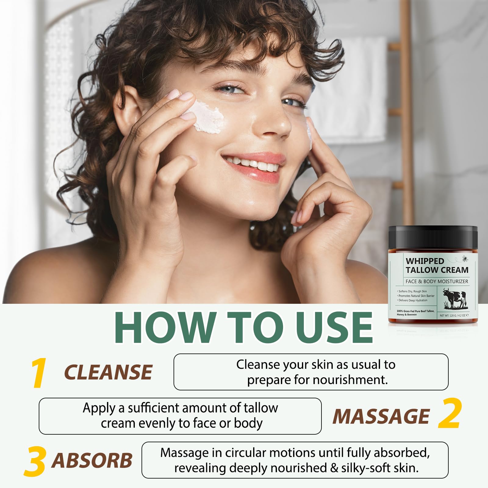 WHLH & WELL-BEING graisse-boeuf baume-application-quotidienne: routine simple et naturelle.