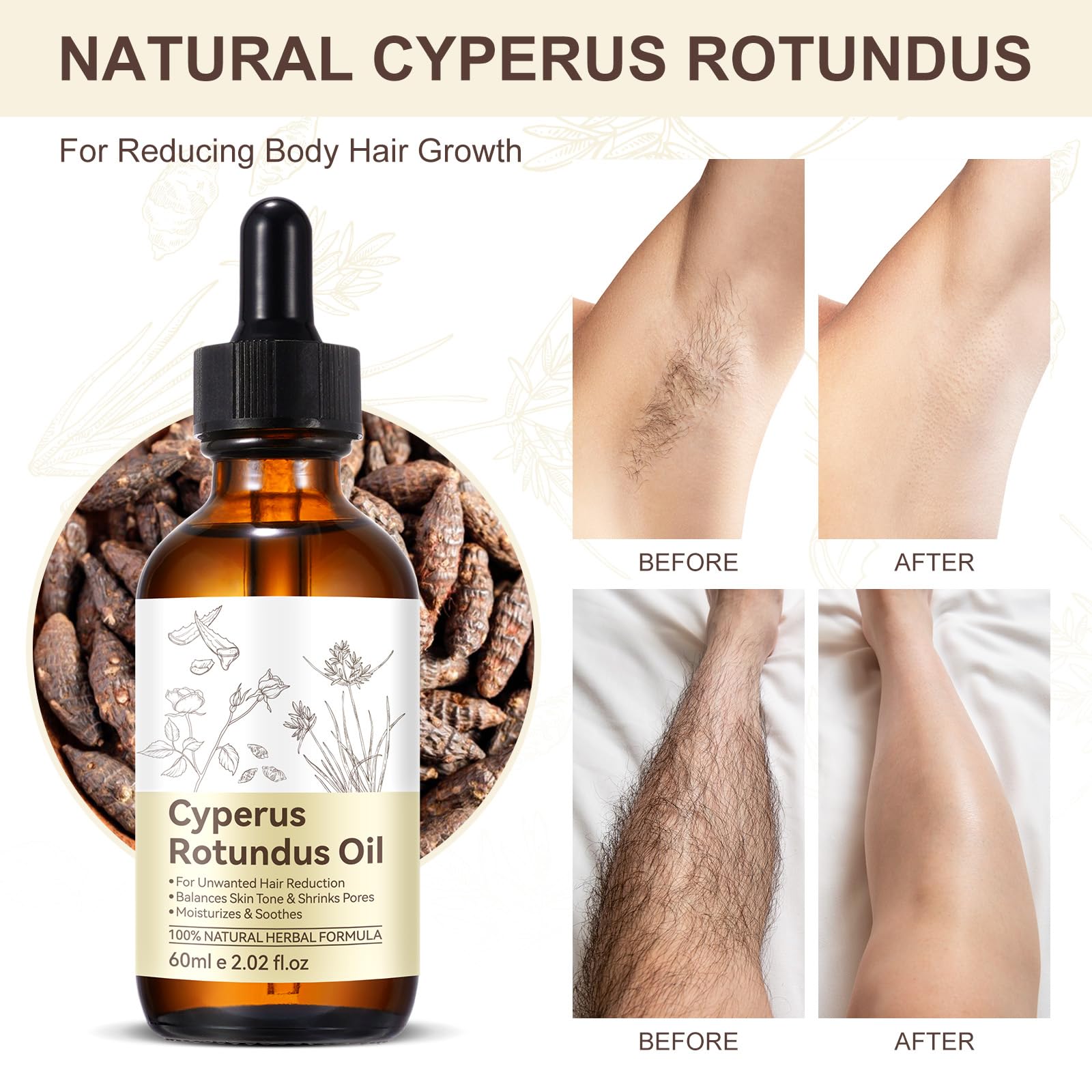 Peau hydratée et apaisée après utilisation de l'huile Cyperus Rotundus.