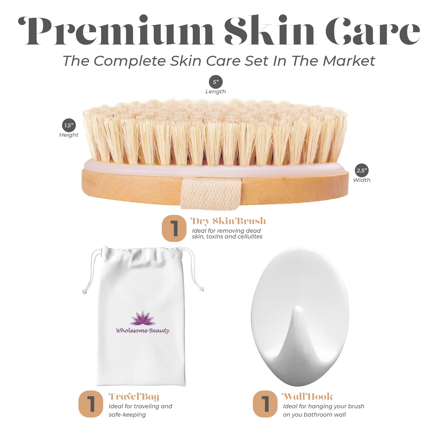 Wholesome Beauty Brosse pour exfolier la peau morte – élimine les cellules sèches en douceur