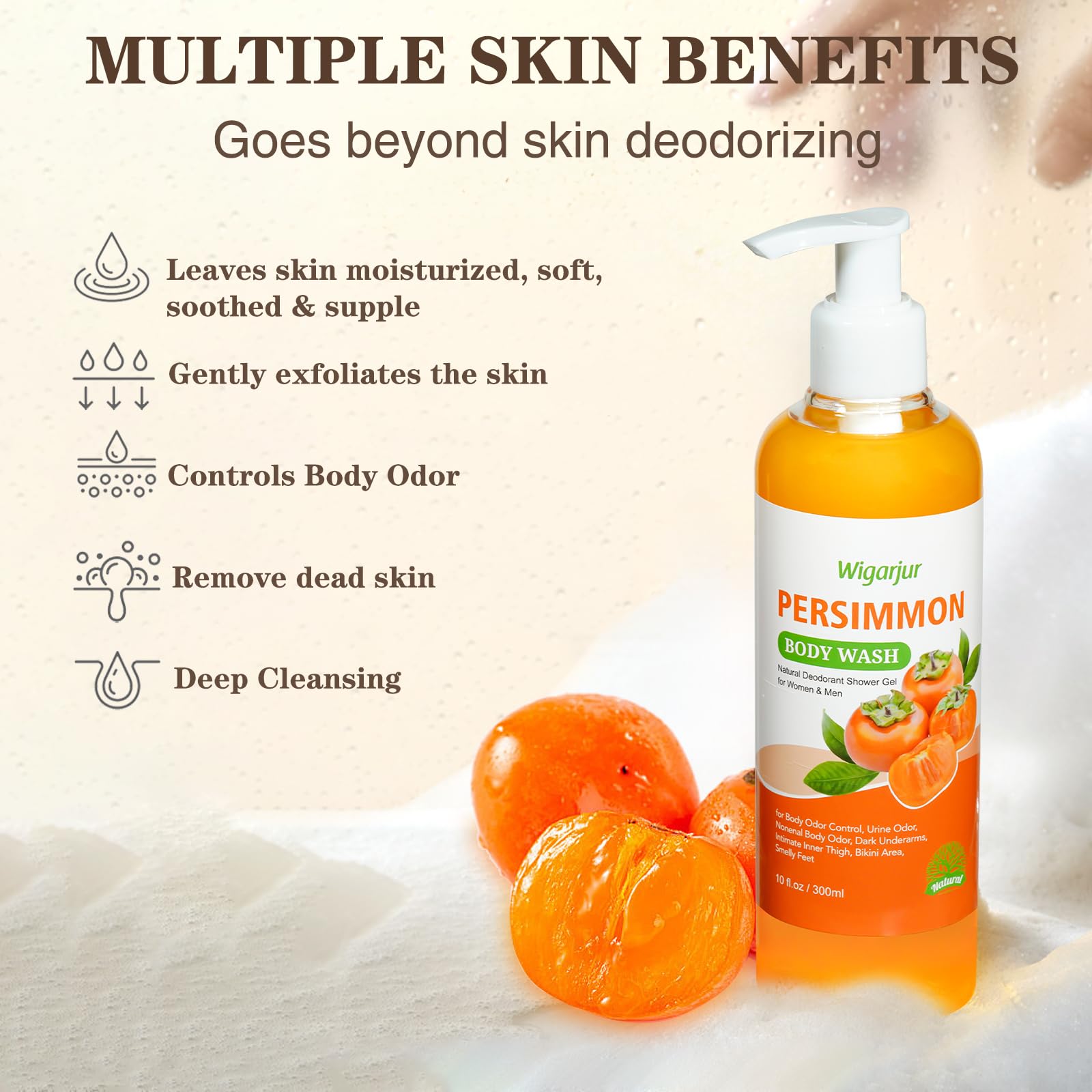 Wigarjur: extraits persimmon et thé vert pour une sensation fraîche.
