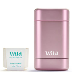Wild déodorant réutilisable, coque rose élégante, pratique et durable pour zéro déchet quotidien.