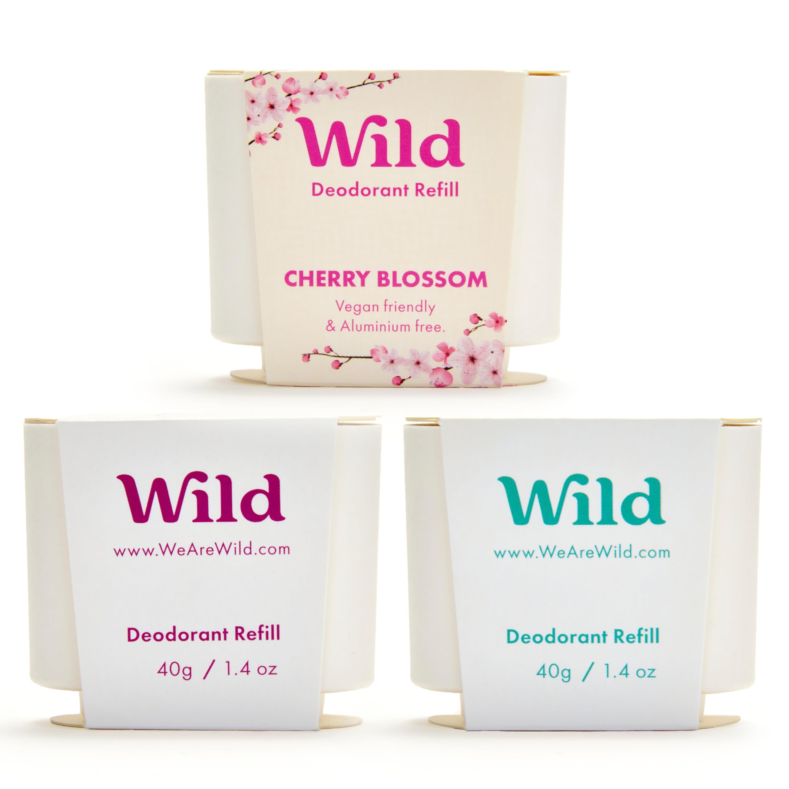 Wild déodorant — paquet rechargeable, ensemble varié pour tester les trois parfums.