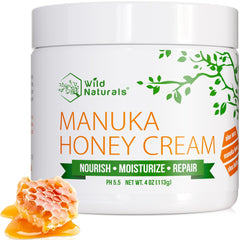 Pot Wild Naturals Manuka Honey Moisturizer montrant une hydratation riche.