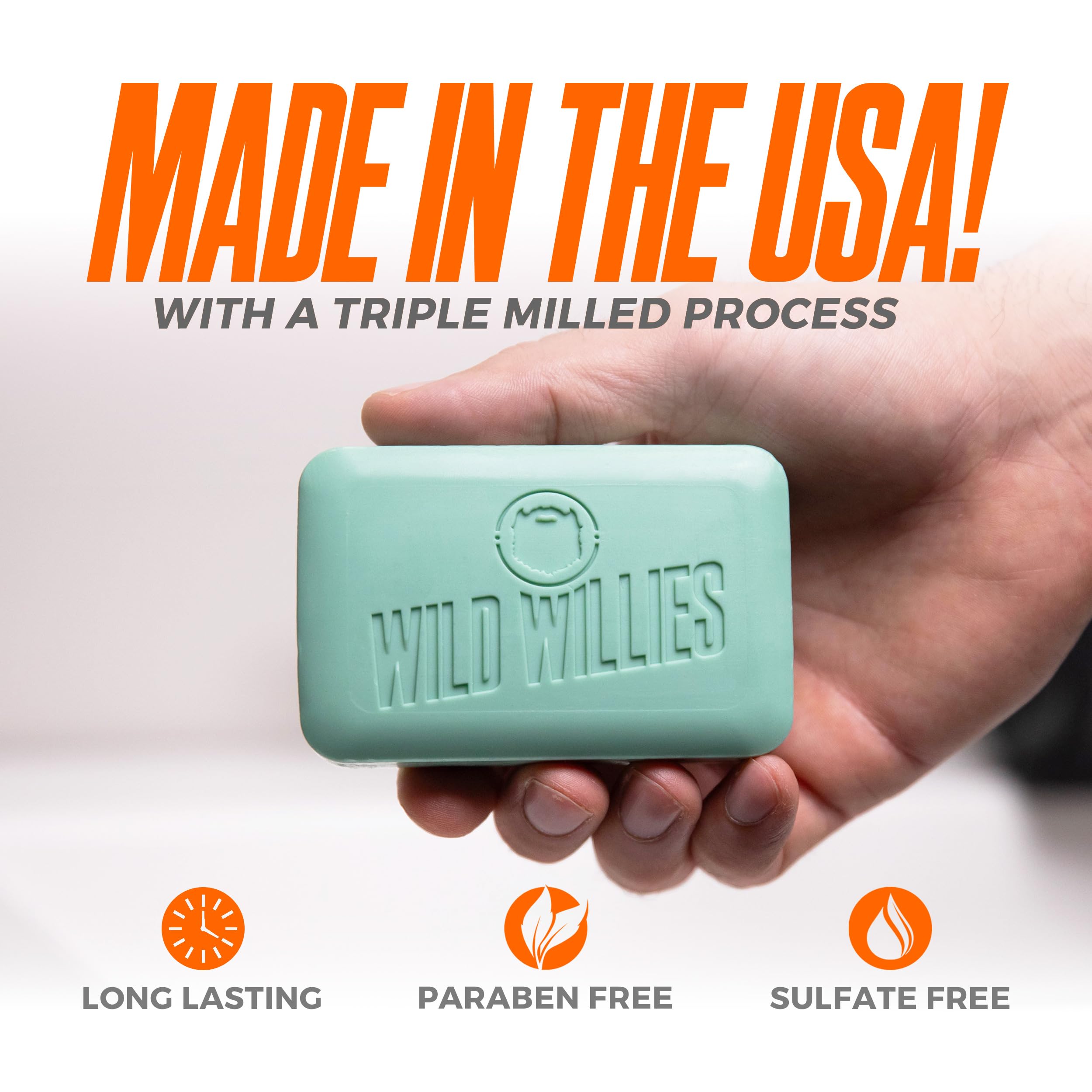 Idée cadeau Wild Willies: emballage soigné pour homme, savon en barre élégant.