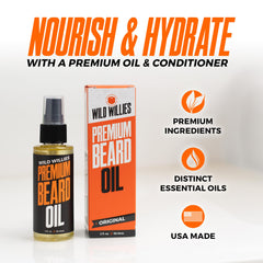 Wild Willies huile barbe, rituel d'application pour une barbe plus lisse.