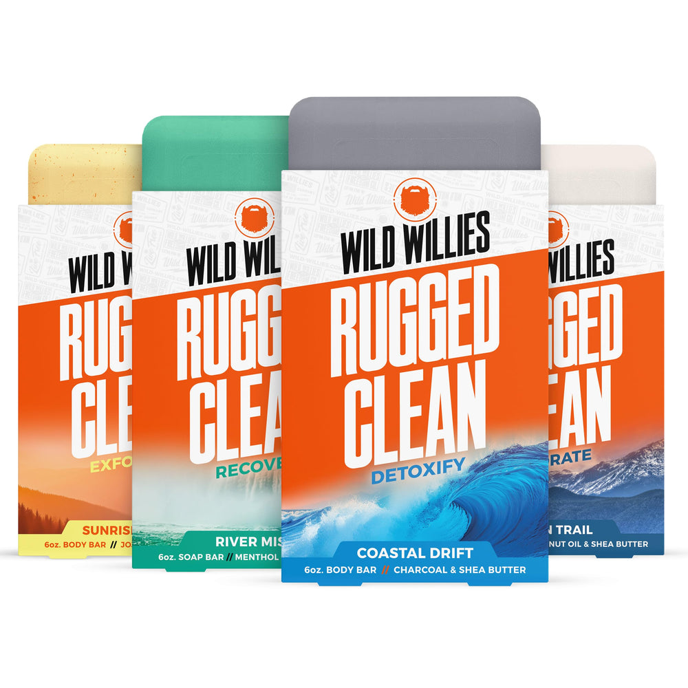 Savon Wild Willies barre hydratante, lot de 4, pour peau douce après chaque douche.