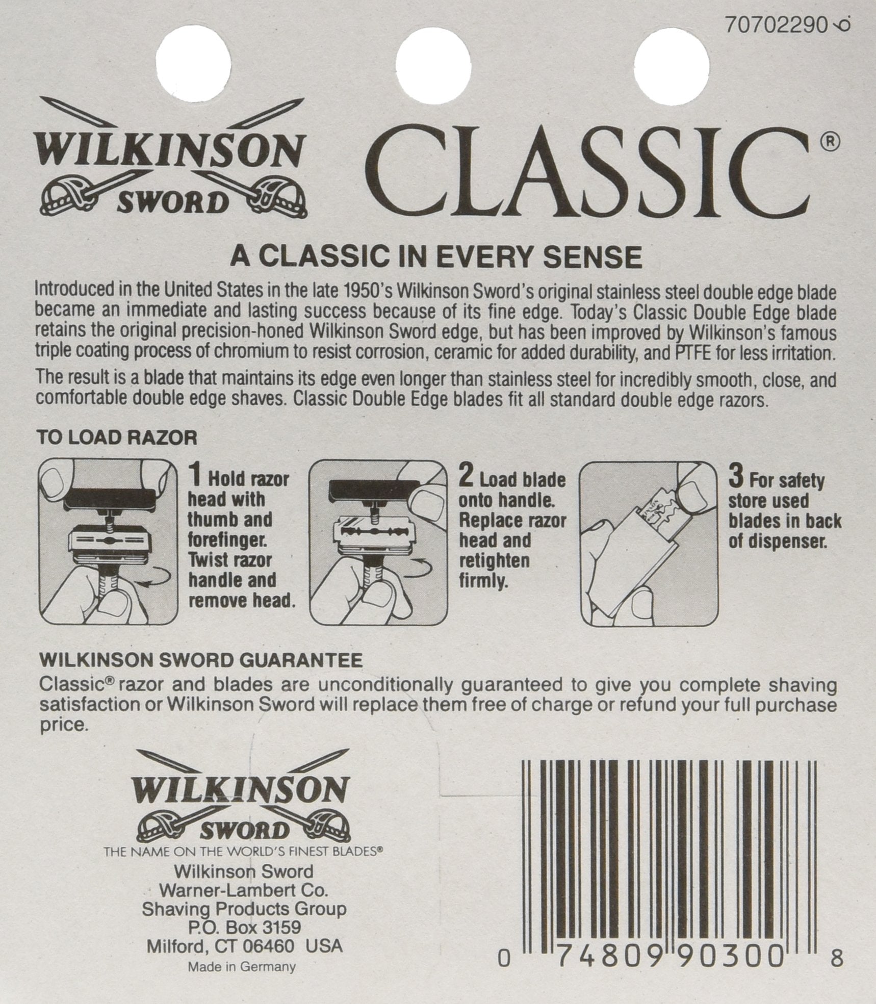 Lames Wilkinson Sword Classic, emballage individuel visible préservant la fraîcheur et la protection