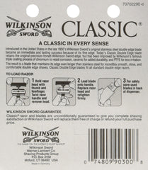 Lames Wilkinson Sword Classic, emballage individuel visible préservant la fraîcheur et la protection