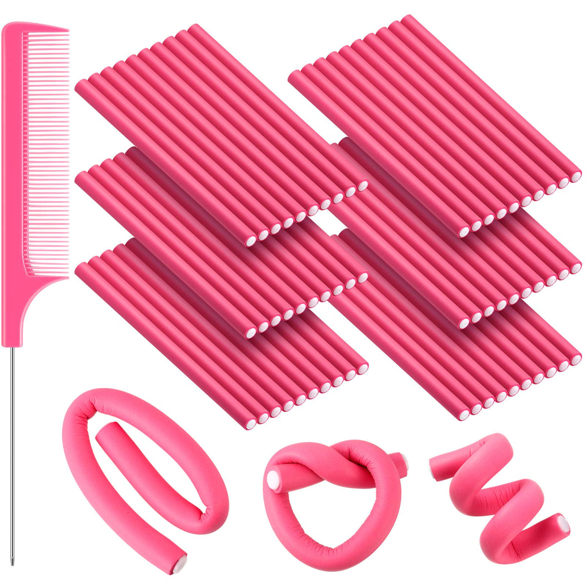 Willbond 60 bâtons boucles flexibles rose pour boucles sans chaleur et faciles à obtenir