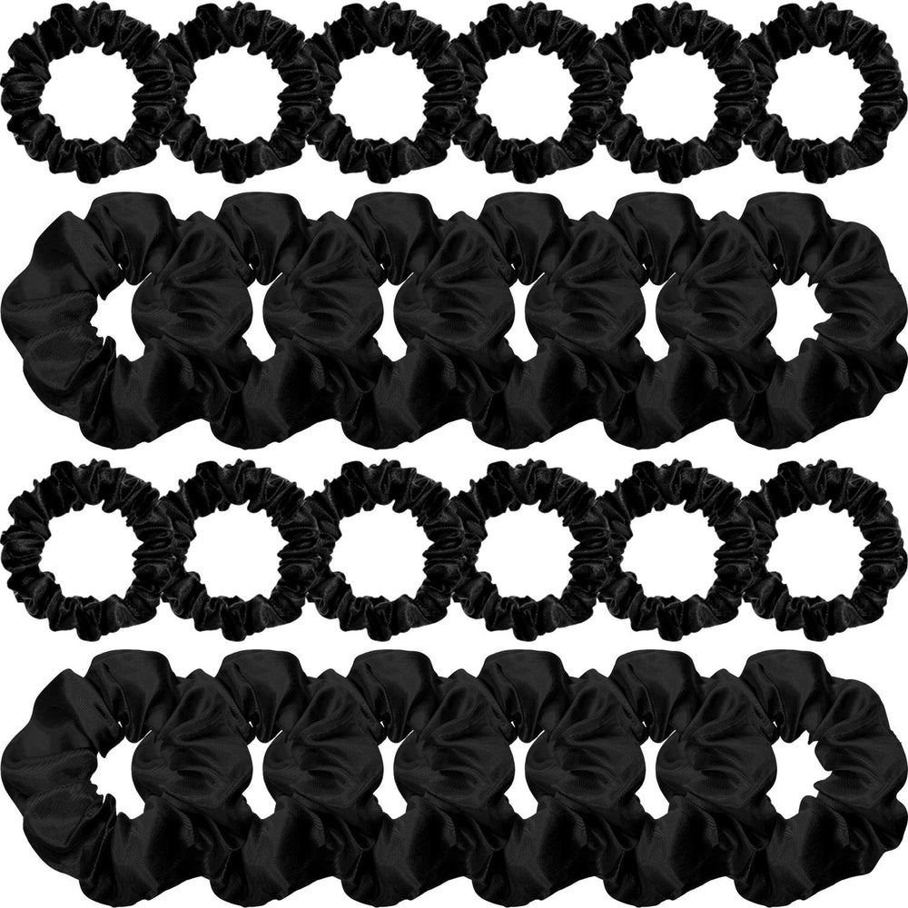 Willbond scrunchies satin noir pack 24 pièces, pratique et élégant.