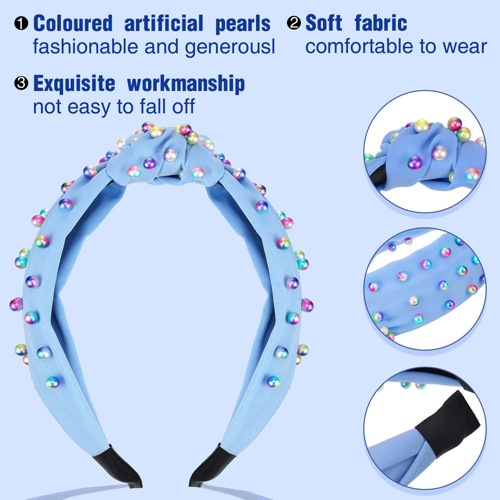 Détails du serre-tete perles rose, motif croise raffiné.