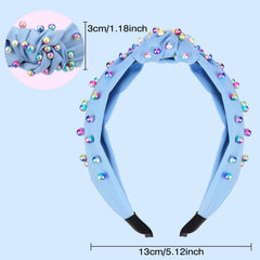 WILLBOND serre-tete perles noeud croise bleu, accessoire élégant pour toutes occasions.