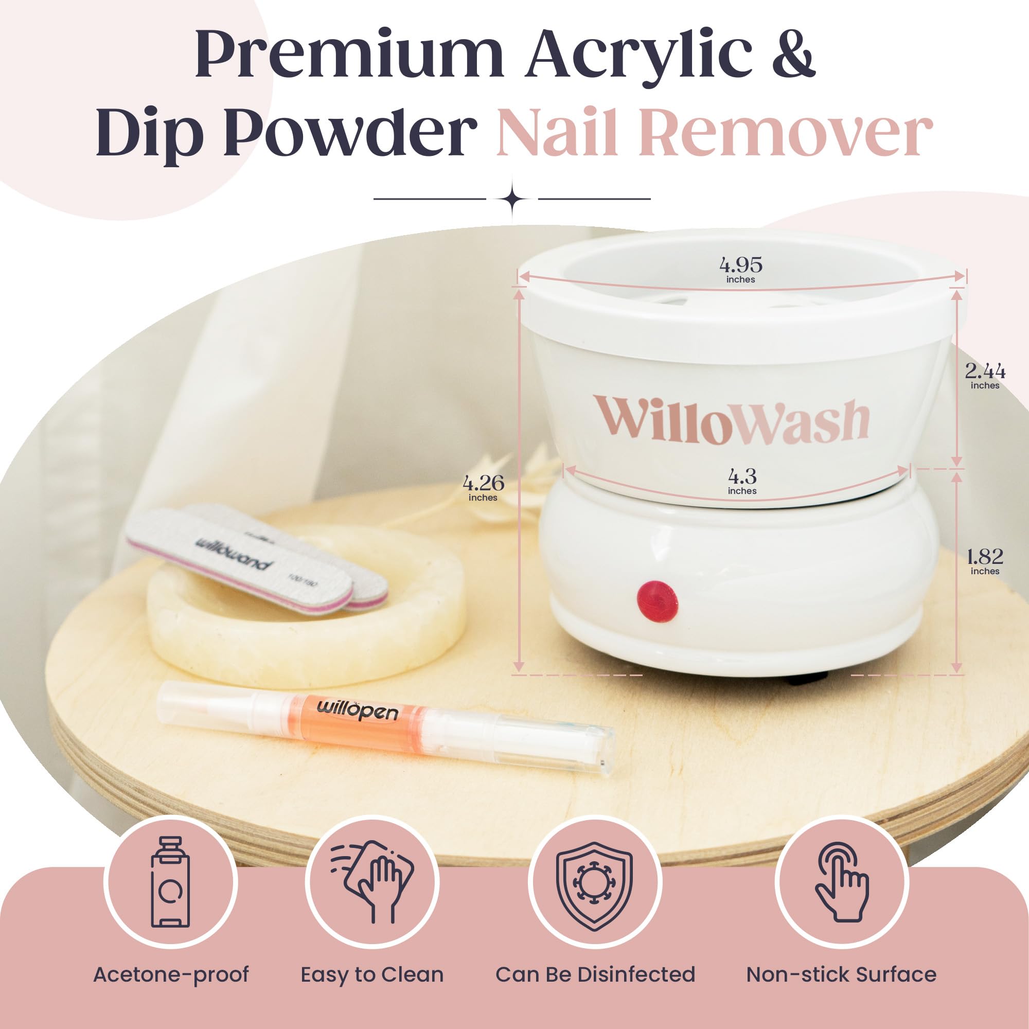 Willowash retrait-acrylique-dip-poudre: adapté pour enlever acryliques et poudre en maison.