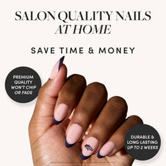 Ongles bleus à bords français Denver Broncos sur Glamnetic
