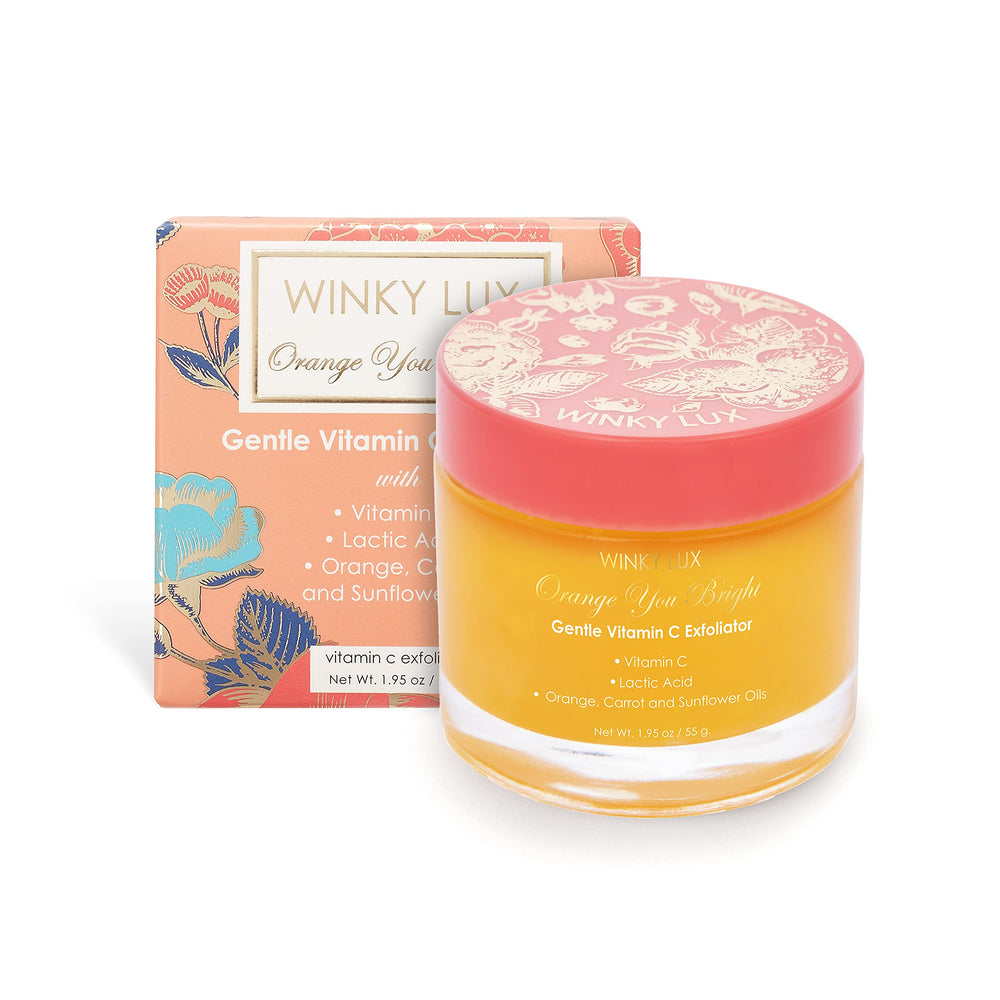 Exfoliant Orange You Bright de Winky Lux, emballage élégant pour une routine éclatante.