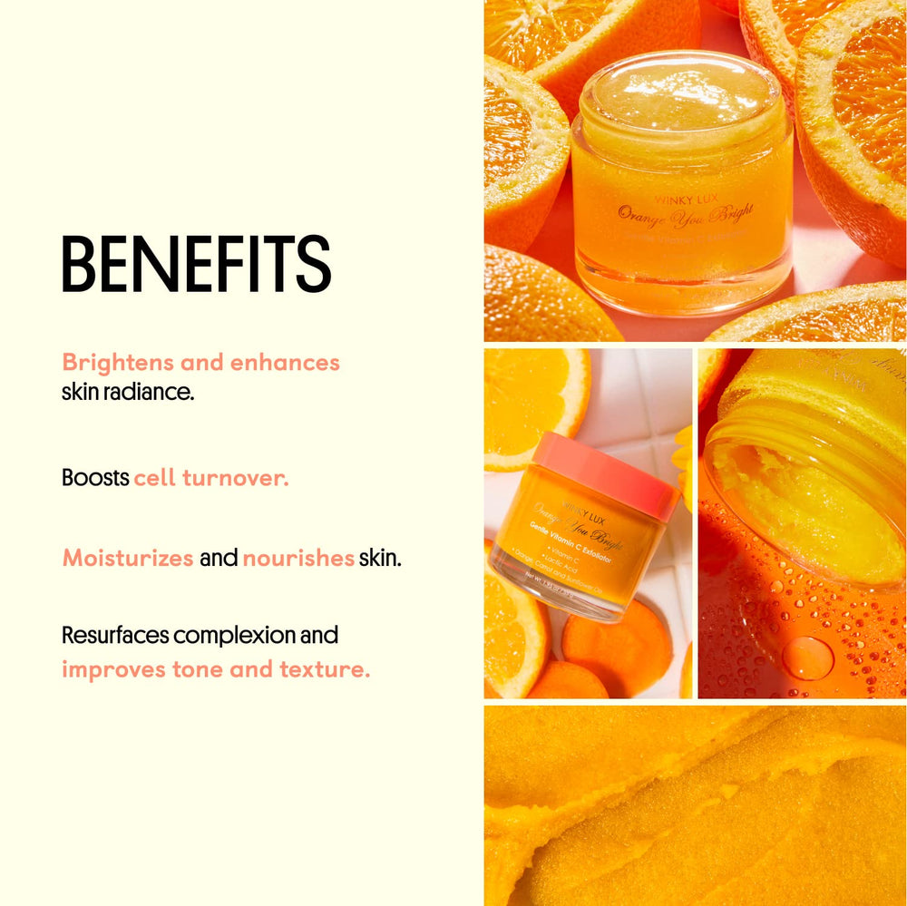 Texture lisse révélée par l'exfoliant Orange You Bright de Winky Lux.