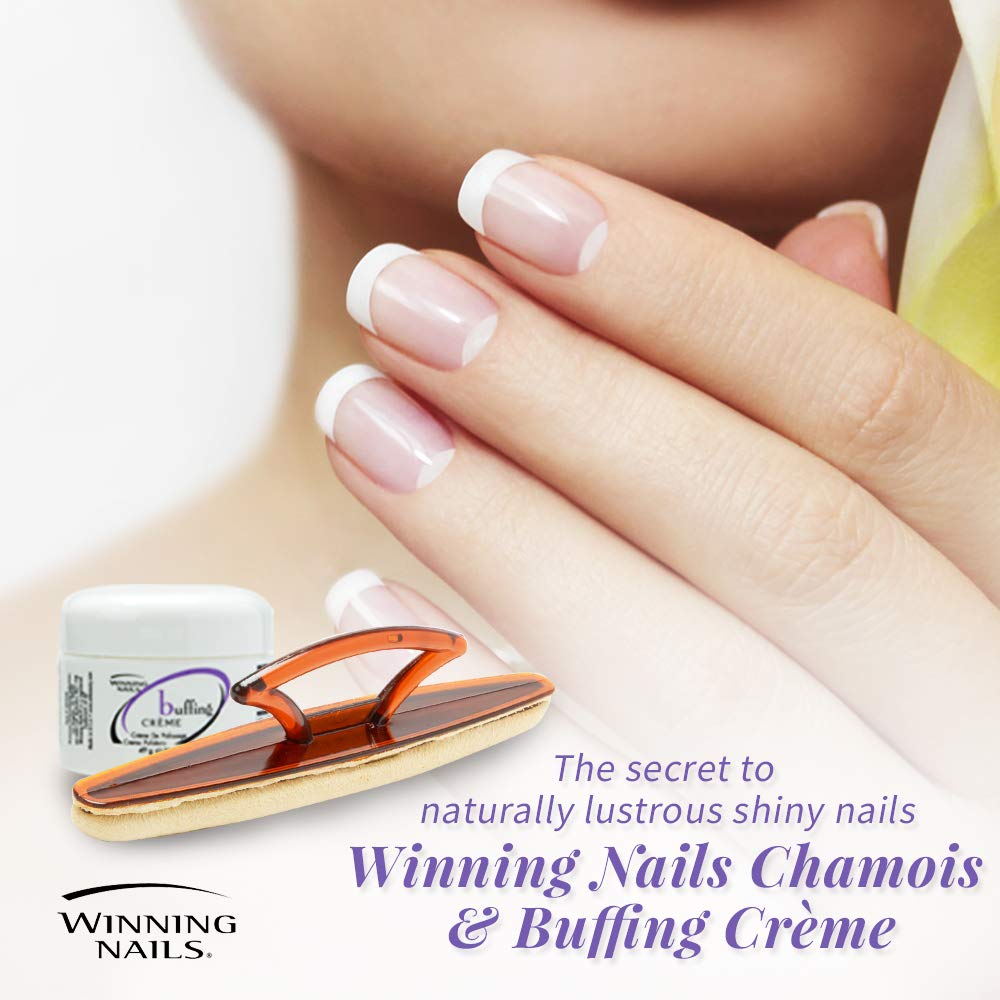 Winning Nails Chamois Buffer in use to reduce ridges on natural nails