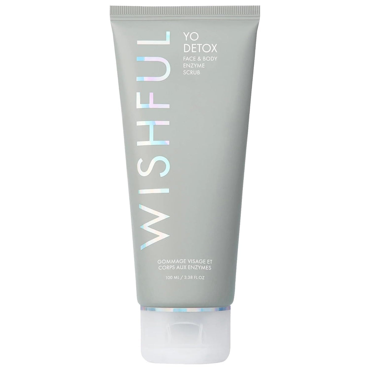 Wishful Yo Detox Charbon visage et corps, gommage en enzyme en bouteille.
