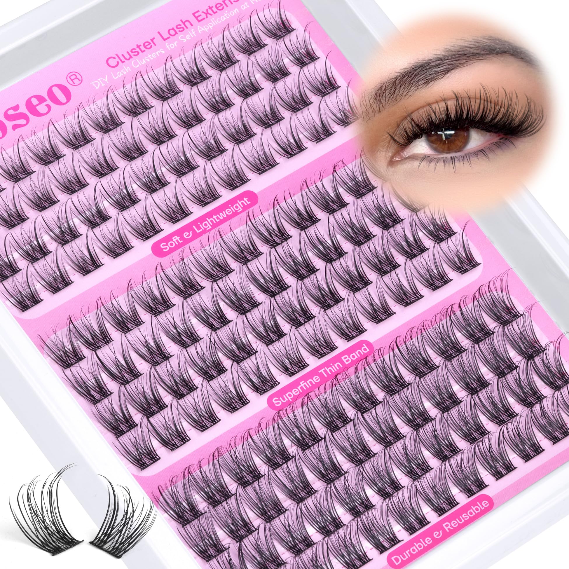 wiwoseo cils clusters naturels 10-14mm, application facile à faire soi-même pour un regard discret